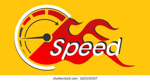 Speed logo with the speedometer concept is isolated on a white background.