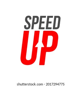 Speed up logotype. Typography logo design with speed effect. Creative negative space logo. Flat and minimal logo design.