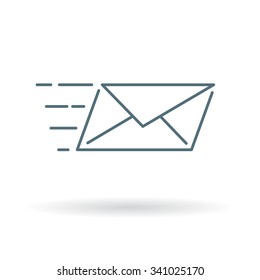 Speed Mail Icon. Email Send Sign. Mail Delivery Symbol. Thin Line Icon On White Background. Vector Illustration.