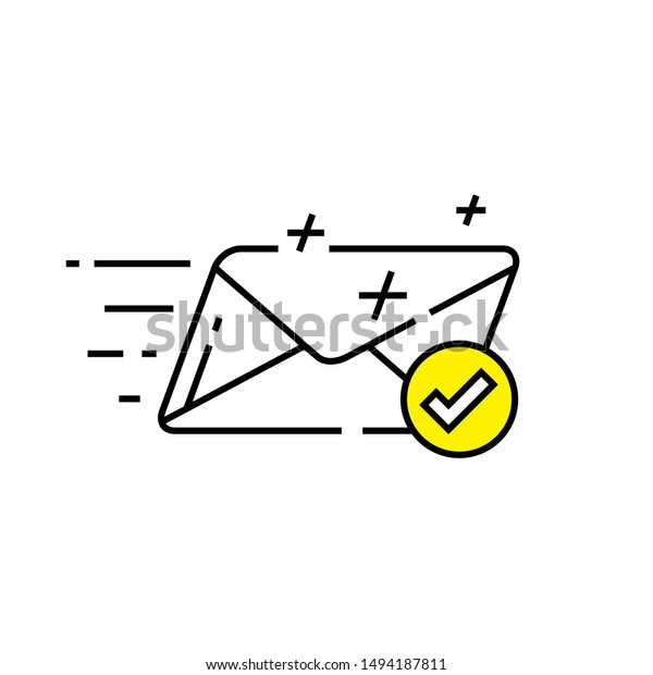 Speed mail icon. Fast email delivery symbol. Quick\
postal service graphic. Sent message sign. Vector illustration line\
icon.