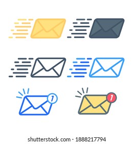 Speed Mail Icon Set. Fast Email Delivery Symbol. Quick Postal Service Graphic. Sent Message Sign. Vector Icon.