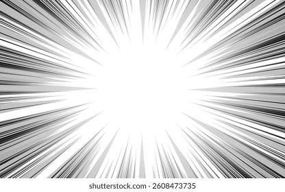 Speed ​​lines as manga comic effect on white background. Cartoon anime action background. Vector illustration of explosion motion effect or explosion frame.