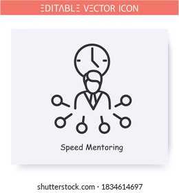 Speed mentoring line icon. Express training, focused on specific questions. Guidance consulting in business, finance or management. Press conference. Isolated vector illustration. Editable stroke 