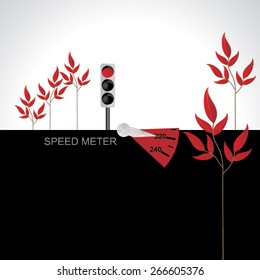 speed meter concept with red signal and red leaf