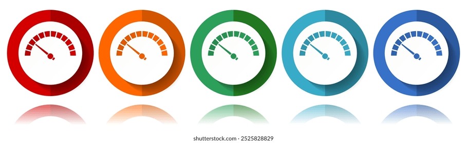 Speed meter, fast indicator vector icons, flat icon set for logo design, webdesign and mobile applications, colorful web button collection in eps 10