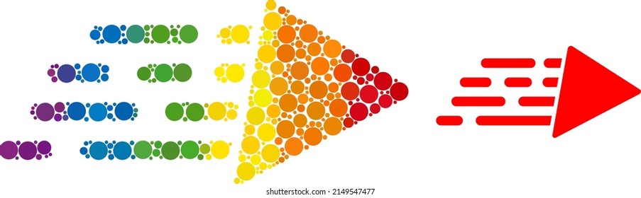 Speed mosaic icon of round items in various sizes and spectrum multicolored shades. A dotted LGBT-colored speed for lesbians, gays, bisexuals, and transgenders. Vector icon in LGBT flag colors.