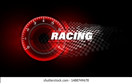 Speed motion background with fast speedometer car. Racing velocity background.