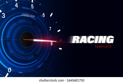 Speed motion background with fast speedometer car. Racing velocity background.