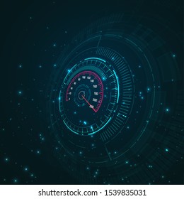Velocidad del fondo del movimiento con camión velocímetro. Ilustración de la tecnología abstracta. Concepto gráfico para su diseño