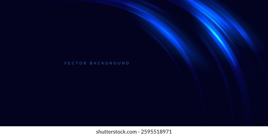 Speed motion movement horizontal blue curved lines on drak blue background with sparkle. Hi-speed racer car blue motion concept. Vector illustration