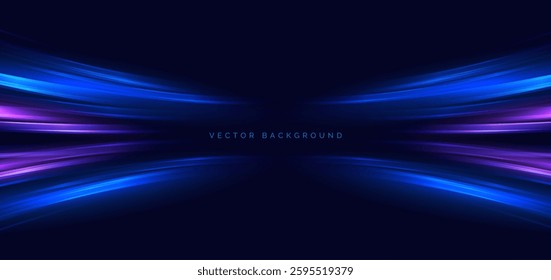 Speed motion movement horizontal blue curved lines on drak blue background with sparkle. Hi-speed racer car blue motion concept. Vector illustration