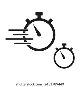 Stoppuhrensymbole mit Geschwindigkeitsbewegung. Schnelles Zeitvertreib-Konzept. Chronometer-Symbolsatz. Vektorillustration. EPS 10.