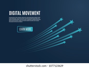 Speed movement concept, comet flies, blue color, beautiful design, flat vector illustration of lines.