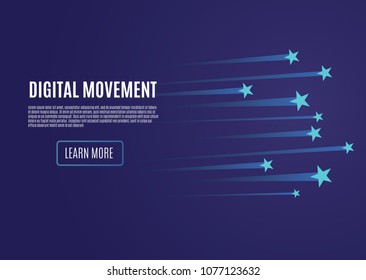 Speed movement concept, comet flies, blue color, beautiful design, flat vector illustration of lines.