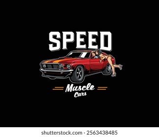 Speed Muscle Car pin up illustration