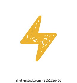 Speed Natural Electricity Storm Symbol Tropical Weather Climate Yellow Charge Grunge Texture Vector Illustration. Thunderstorm Lighting Nature Energy Minimalist Hand Drawn Logotype Isolated