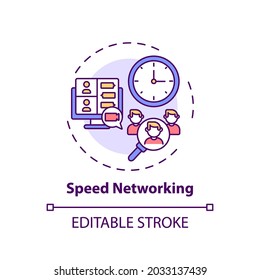 Speed networking concept icon. Virtual event for networking idea thin line illustration. Online interactions. Meeting people in short time. Vector isolated outline RGB color drawing. Editable stroke