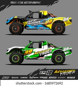 Speed off road truck wrap graphic design vector. Abstract sporty and adventure racing background. Full vector eps 10