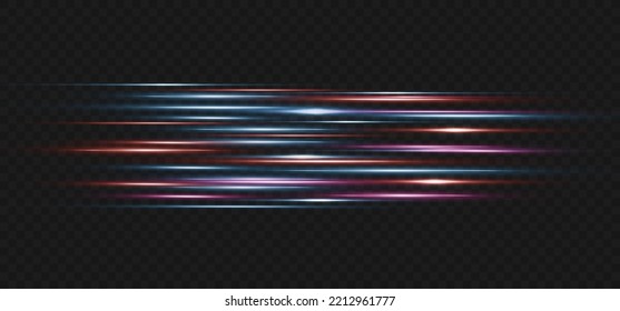 Speed ​​effect on blue background.Motion light effect for banners. blue lines. Red lines of light.