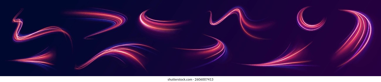 Speed on the expressway creates an effect of blue light in the background, with neon purple lines forming an abstract futuristic police scene. A bright design in vector illustration showcases png