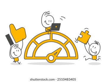 Speed, people working together, organized, fast work plan. Teamwork and time management concept flat style design vector illustration isolated white background.