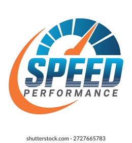 Logotipo del funcionamiento de la velocidad con el indicador y el icono anaranjado del concepto del negocio del acento