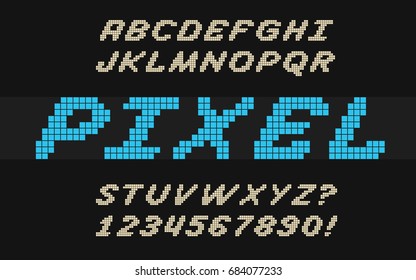 Speed Pixel Font Video Computer Game Design 8 Bit Letters And Numbers Electronic Futuristic Style Vector Abc