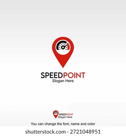 Vetor de design de modelo de logotipo de ponto de velocidade. Um pino de localização com um velocímetro que representa serviços de localização baseados na velocidade, navegação e desempenho.