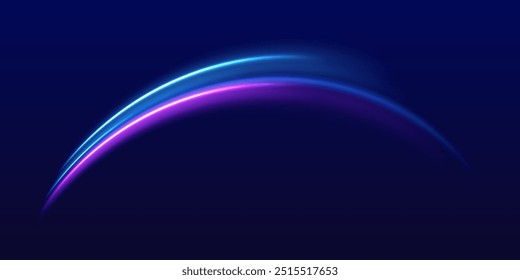 Speed police line. Laser beams, horizontal light rays. Purple glowing wave swirl. High speed effect motion blur night lights. High speed effect motion blur lights for banners.