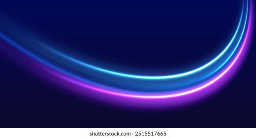 Linha de polícia de velocidade. Feixes de laser, raios de luz horizontais. Espiral de onda brilhante roxo. Efeito de alta velocidade borrão luzes noturnas. Luzes de desfoque de movimento de efeito de alta velocidade para banners.