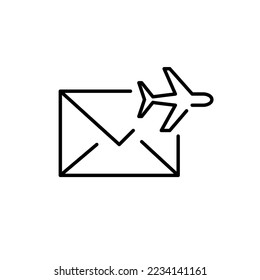 Speed post overseas mail delivery. Pixel perfect, editable stroke line icon