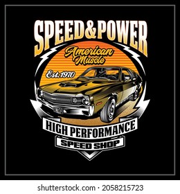 SPEED AND POWER AMERICAN MUSCLE CAR ILLUSTRATION