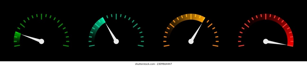 Speed, Power, Fuel Gauge for Car Dashboard. Gauge Icon for Speed Control and Measurement. Speedometer Vector Illustration.