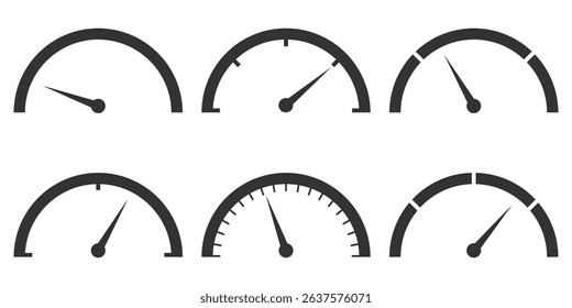 Speed, Power, Fuel Gauge for Car Dashboard. Gauge Icon for Speed Control and Measurement. Speedometer icon set. Fast speed. Internet speed, gauge, dashboard, indicator, tachometer, scale. Credit score
