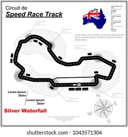 Speed race circuit map with sample text isolated on white background