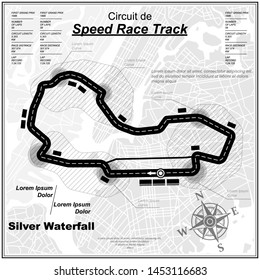 Speed race circuit map with sample text isolated on background