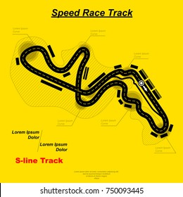 Speed race map silhouette with text and signs