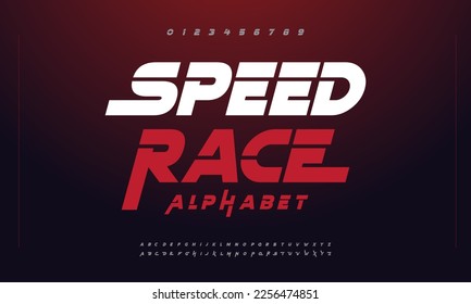 Speed race sport urban font alphabet. Digital futuristic logo typeface