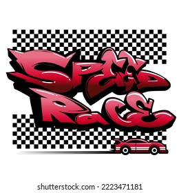 Speed Race text with red race car