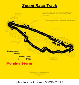 Speed race track map with sample text isolated on yellow background