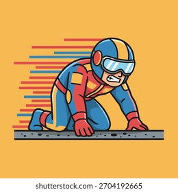 Velocidade personagem corrida agachamento pronto para um sprint. Ilustração de vetor