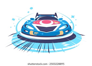 Speed racing blue race car in motion, essence of speed and agility. Design is vibrant and dynamic, Vector Illustration.