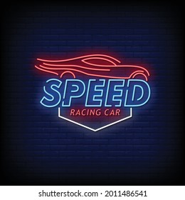 Speed Racing Car Neon Signboard On Brick Wall