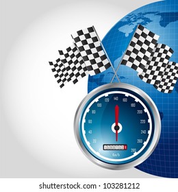 speed racing with checkered flag over planet. vector illustration