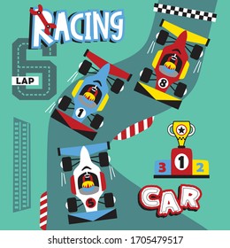 speed racing in circuit funny cartoon,vector illustration