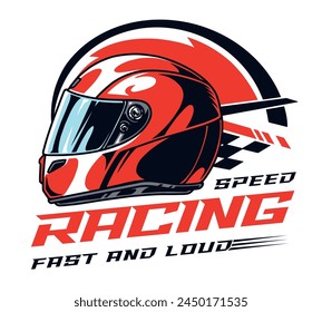 Speed racing colorful vintage flyer with motor racer helmet and speedometer for tuning exterior of sports car vector illustration