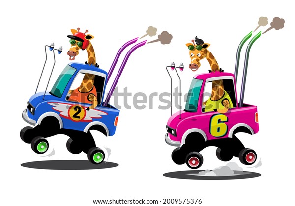 In speed racing
game competition giraffe driver player used high speed car for win
in racing game. Competition e-sport car racing concept. Vector
illustration in 3d style
design