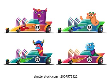 Im Speed-Rennen Wettbewerb Monster Fahrer Spieler verwendet High-Speed-Auto für den Sieg im Rennspiel. Wettbewerb e-Sport-Autorennen Konzept. Vektorgrafik in 3D-Design