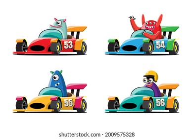 In speed racing game competition monster driver player used high speed car for win in racing game. Competition e-sport car racing concept. Vector illustration in 3d style design