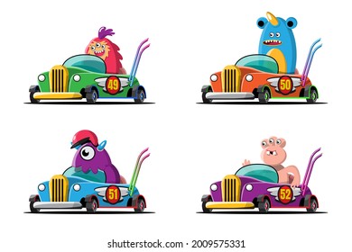 In speed racing game competition monster driver player used high speed car for win in racing game. Competition e-sport car racing concept. Vector illustration in 3d style design